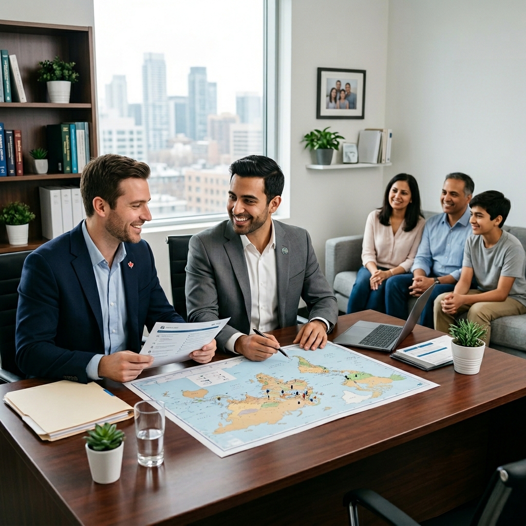 TraveCure founders with a patient in a bright modern office