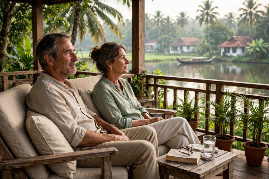 Beautiful Kerala backwaters viewed from premium accommodation for international medical travellers